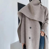 2024 Autumn And Winter New Shawl Scarf Collar Double-breasted Solid Color Women's Double-sided Woolen Belt Coats TH5394-Outfit