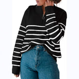 Fongt And Winter Women's Sweater Fashion Women's Long Sleeve Knit Zip Striped