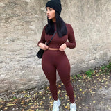 solid women two piece set crop top long sleeve leggings bodycon sexy streetwear fitness outfit tracksuit 2023 co