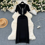 Fongt Feel Dress Women 2025 New Design Color Short-Sleeved Polo Collar Knitted Ass Skirt