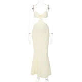Sleeveless Slips Backless Solid Hollow Out Sexy Elegant Maxi Prom Dress Summer Bodycon Birthday Party Clothes Wholesale-Outfit