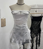 Fongt Gothic Lace Tective Sexy Sleeveless Top Irregular Ribbon Decor Punk Wrap Chest Vest 1189