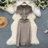 Fongt Feel Dress Women 2025 New Design Color Short-Sleeved Polo Collar Knitted Ass Skirt