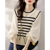 Fongt Two French Knitted Women's New Long-Sleeved Retro Fashion Stripe Sweater Tops In Autumn/Winter 2025