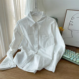Fongt Gentle Wind Loose Soft Milk Powder Folded Chic Small White Shirt Women's Spring Casual Top