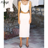 Women Summer 2 Pieces Outfits Floral Print/Solid Color Sleeveless Camisoles Tank Tops and Low-Waist Midi Skirts