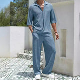 Fongt New Commuting Suit Casual Shirt Solid Color Short-Sleeved Trousers Men's Two Casual Sets