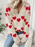Fongt Wear Knitted Top Girl Loose Hollow V Collar Love Sweater