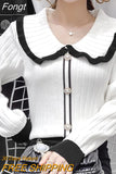 Winter Sweater Peter Pan Collar Pearl Button Pullover Women Long Sleeve Top Knit Slim Hit Color Sweaters Ladies Pull
