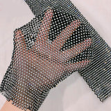 Shiny Rhinestone Fishing Net Arm Sleeve For Women Summer Thin Long Sleeve Breathable Club Music Party Arm