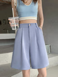 Suit Shorts Loose Elastic Waist Slim Thin Women's Summer Shorts Casual High Waist Solid Straight Wide Leg Ice Silk