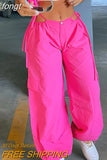 Pink Pants Cargo Pants Women Wide Leg Trousers Drawstring Hollow Out High Waist Sweatpants Solid Summer Y2k Vintage