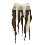 Fongt Subculture Niche Design Sense Splicing Rag Low-Rise Hottie Irregular Ribbon With Inner Liner Skirt