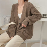New 2021 Women's Autumn Winter Sweaters Elegant Cardigans Warm Oversized Knitwears Fashionable Lady Tops