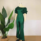 Fongt New Sexy Oblique Shoulder Pile Sleeve High-Rise Body Trousers Party Dress Party Dress