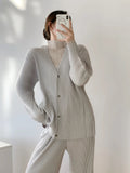 Fongt Folded HP Series 2025 Miyake Spring And Autumn Folded Women's Loose Folding Set Top Straight Trousers