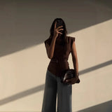 Fongt New Women's Fashion Asymmetric Folding Decoration Shoulderless Sleeveless Top 0085845