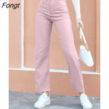New Straight Wide Leg Jeans Women Vintage Solid Basic Stretch High Waist Denim Pants 2022 Jeans