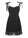 Frill Trim Tie Strap Mini Dress-Outfit