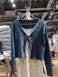 Women Long-Sleeved Cardigan Sweater 2023 Winter Fashion Ladies Casual Comfortable Navy Blue Sweater For Women's Outwears-Outfit