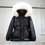 Women's Down Jacket Winter Big Real Raccoon Fur Hooded 90% Duck Down Puffer Sashes Coat Female Thick Waterproof