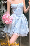 Print France Elegant Dress Women Slim Vintage Fairy Party Mini Dress Female Backless Korean Fashion Kawaii Dress