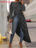 2022 Summer Women Asymmetrical Blouse Sexy Split Hem Striped Party Tops Long Ladies Office Shirt Ladies Tunic Blusas