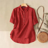 2022 Oversized Women Short Sleeve Tops Summer Lapel Neck Blouse Solid Female Loose Casual Buttons Blusas Mujer Work
