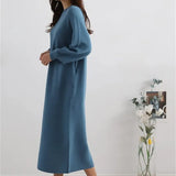 New 2021 Autumn Winter Women Dresses Mid-Calf Knitting Straight Sweaters Korean Style Elegant Solid Dresses