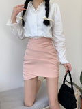 Women Solid Folds High Waist A-line Basic Elegant All-match Simple Casual Cozy Daily Korean Style Summer New Hot Sale