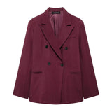 Fongt 2025 New Women's Retro Casual Double-D Row Blazer High-Rise Straight Trousers Set