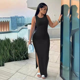 Women's Wear Independent Station Commuter Style Long Skirt Sleeveless Round Collar High Waist Dress-Outfit