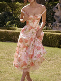 Fongt 2025 New French Gentle Fashion Printing Mesh Lace Design Long Sling Dress