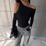Fongt Women's Wear 2024 Autumn And Winter New Sexy Diagonal Collar Solid Color Slim And Versatile Knit Long Sleeve Bottom
