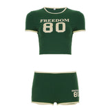 Fongt Hip Babes Sports Style Digital Print Crash Body-Claming Umbilly Short-Sleeved T-Shirt Shorts Casual Set