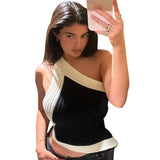 Fongt Summer New Design Feeling Black And White Crash Color Sexy Hanging Neck Strap Slant Shoulder Vest