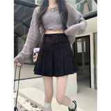 Fongt Skirt Women Spring And Autumn Wick Velvet Skirt Brown Large Size Fat Mm High-Waist College Windy Skirt Thin