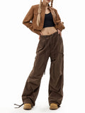 Fongt Cargo Pants Female 2024 New Spring Functional Casual Pants Multi-Pocket Versatile Straight Wide Leg Pants-Outfit