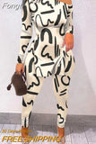 Collar Pullover Top Slim Fit Pants Suit Elegant Women Printed Long Sleeve Pant Suit Female Streetwear Vintage Two Piece