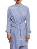 Fongt Women's Striped Long Shirt Casual Long Sleeve Dress Set