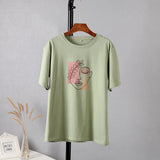 Aesthetic Graphic Cotton T Shirts Women Summer Simple Line Print Loose Tees Vintage Short Sleeve Casual Female