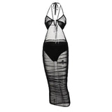 Fongt Sexy Hottie Hanging Neck Bare Back Net Transparent Dress