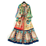 Fongt Printed Dress Woman 2025 Spring Strap To Cover Collar Long Sleeve Single Row Buckle Folding Skirt
