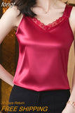 Women's Tops V-Neck Lace Vest Solid Sleeveless Satin Sexy Blouse Women 2023 Summer Fashion Women Clothing Basic Silk Womens