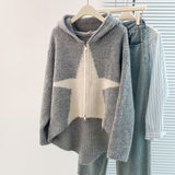 Fongt Design Sense Of The Star Short-Sleeved Hooded Knitted Sweater Women's Autumn And Winter Slim Clothes