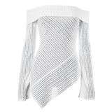 Autumn White Slashing Collar Hollow Out Sheering Full Sleeves Pullover Blouse Women Slim Irregular Top Y2K Stylish-Outfit