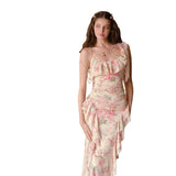 Fongt 2025 New Women's Dress French Temperament Lotus Leaf Crums Hanging Skirt Design Waist Irregular Dress