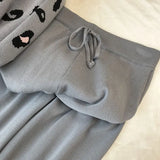 Print Knitted 2 Piece Sets For Women Casual Loose V-neck Sweater Pullovers Outfits And Contrast Color Harem Pants
