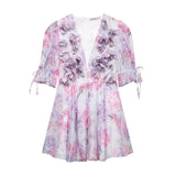 Fongt Women's Clothing 2025 Summer New Short-Sleeved Chiffon Floral Temperament Dress