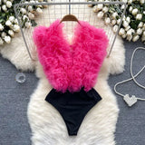 Fongt Three-Dimensional Flower Splicing Jumpsuit Female Stage Performance Dancing Clothes Pure Desire Hot Girl Bottom Top-Outfit